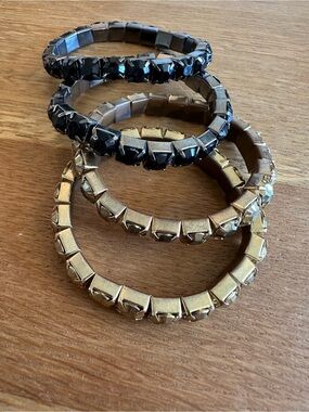 Stackable Black and Gold Stretch Bracelets - Women Jewelry